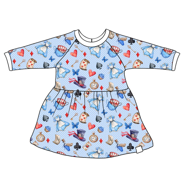 Wonderland Gathered Raglan Dress