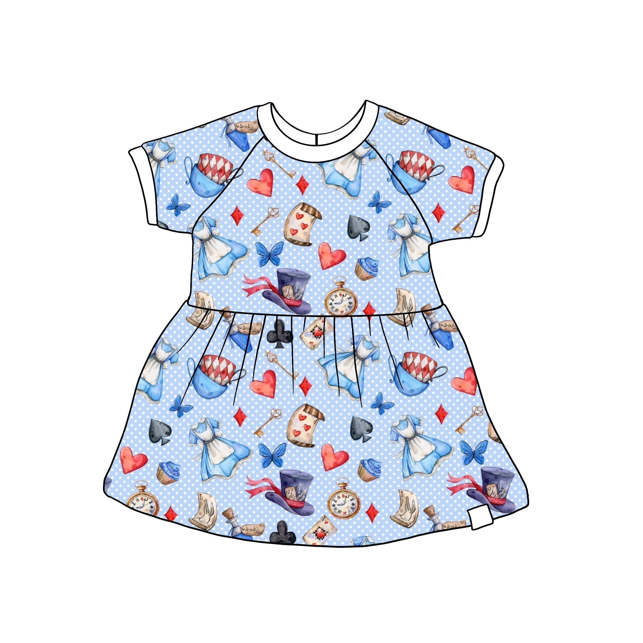 Wonderland Gathered Raglan Dress